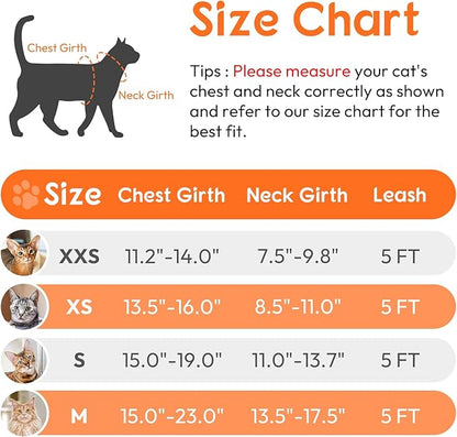 Dooradar Cat Harness and Leash Set, Escape Proof Safe Adjustable Kitten Vest Harnesses for Walking, Easy Control Soft Breathable Mesh Jacket with Reflective Strips for Cats, Orange, XXS