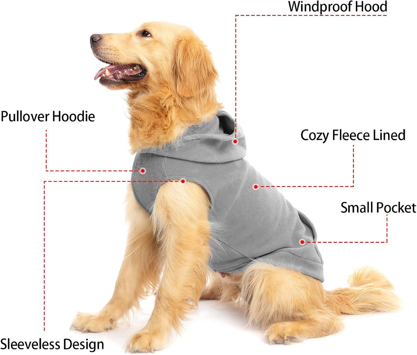 EXPAWLORER Dog Hoodie Fleece Sweater Vest, Hooded Dog Sweatshirt Fall Winter Pet Clothes with Leash Hole, Sleeveless Warm Cozy Puppy Clothing for Cat Small Medium Large Dogs Girl Boy, Grey XXL