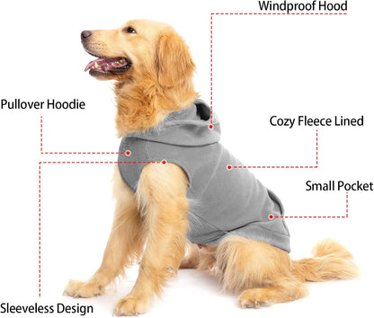 EXPAWLORER Dog Hoodie Fleece Sweater Vest, Hooded Dog Sweatshirt Fall Winter Pet Clothes with Leash Ring, Sleeveless Warm Cozy Puppy Clothing for Cat Small Medium Large Dogs Girl Boy, Grey S