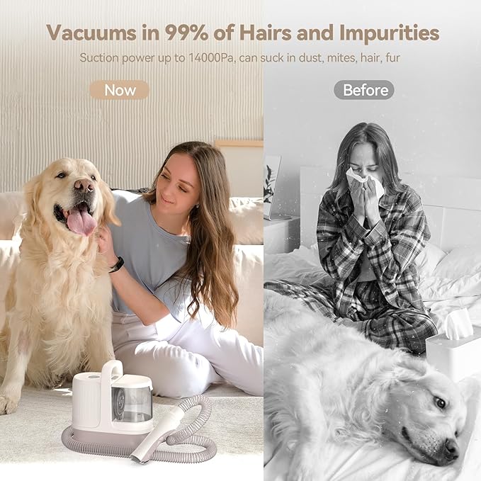 Redroad Dog Grooming Kit 14000PA, Dog Grooming Vacuum, Professional Pet Grooming Vacuum with 6 Pet Tools for Shedding Thick and Thin Dogs Cats Hair, Acuum Suction Removes 99% of Dogs Cats Hair, P17
