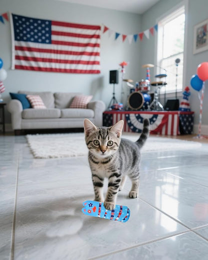 PET SHOW 8 Pack 4th of July Cat Kicker Toys with Catnip Patriotic Crinkle Sound Toys for Indoor Cats Star Stripe American Flag Patterns Plush Kittens Shape Natural Interactive Toys Pet Kitty