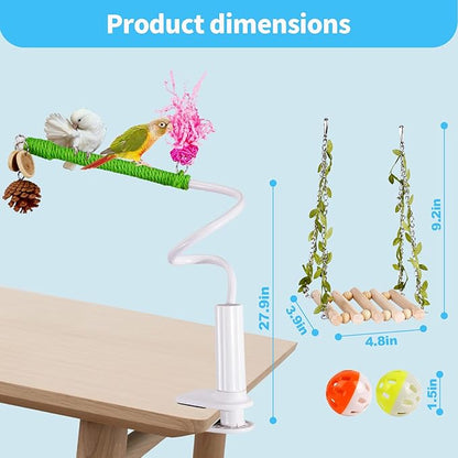 Bird Perch Stand with Flexible Climbing Ladder, Bird DesktopTraining Toy, Parakeet Playground Play Stand for Lovebirds Conure， Mount for Budgie, Cockatiel, Conure or Other Small Sized Birds