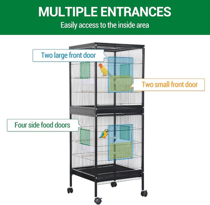 GarveeHome Small Bird Cage with Wheels, 55 Inch Parakeet Cage with Top Stand, 2 in 1 Bird Carrier for Parakeets, Canaries, Lovebirds, Small Quaker, Cockatiels, Budgie, Green Cheek (55in)