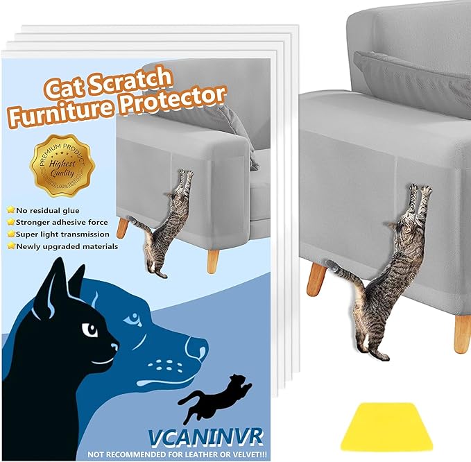 Cat Scratch Furniture Protector 12 Pack Cat Anti-Scratch Deterrent Tapes, Premium Couch Protector with Strong Stickiness