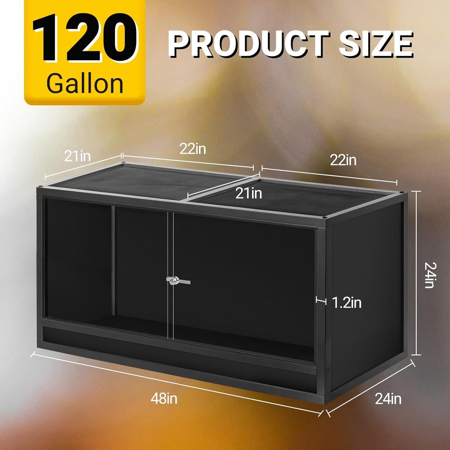 REPTI ZOO Reptile Enclosure 48x24x24 inch, 4x2x2 120 Gallon Bearded Dragon Tank, Reptile Terrarium for Ball Python Snake Gecko Turtle, Light Weight Wooden Habitat Cage