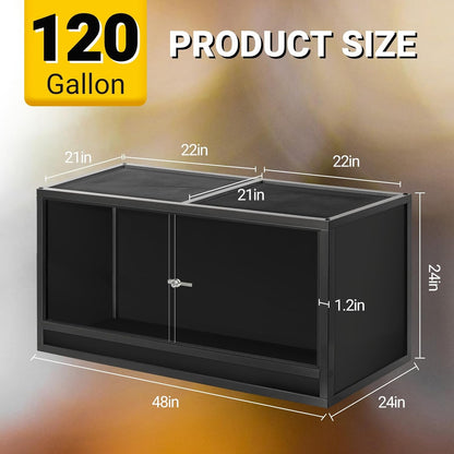 REPTI ZOO Reptile Enclosure 48x24x24 inch, 4x2x2 120 Gallon Bearded Dragon Tank, Reptile Terrarium for Ball Python Snake Gecko Turtle, Light Weight Wooden Habitat Cage