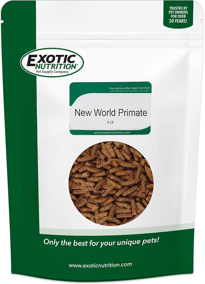 Exotic Nutrition New World Primate Diet (9 lb.) - Highly Nutritional Food Formulated for New World Primates - Marmosets, Tamarins, Capuchins, & Other Monkeys