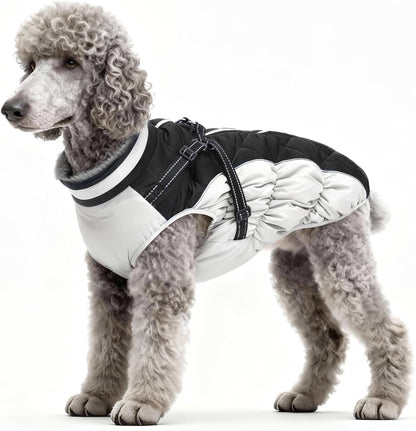 Dog Winter Coat with Harness, Dog Jacket, Pet Clothes with Zipper on Back, Waterproof Windproof Warm Vest, Reflective Cold Weather Coats, for Small Medium Large Dogs, Thick, Black, M