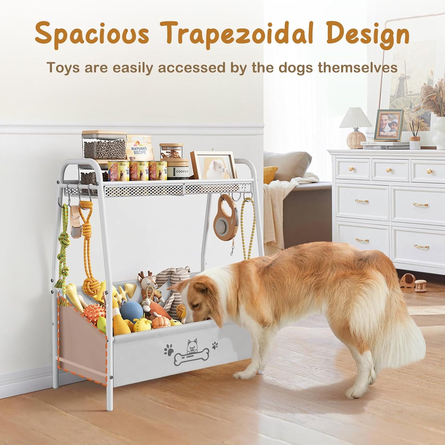 Large Dog Toy Basket (23.6"x11.2"x9.7"), Dog Toy Bin with Storage Organizer, Trapezoid Dog Toy Box for Dog Stuff, Toy Holder Chest for Pet Dog Cat, Dog Essentials for Dog Accessories