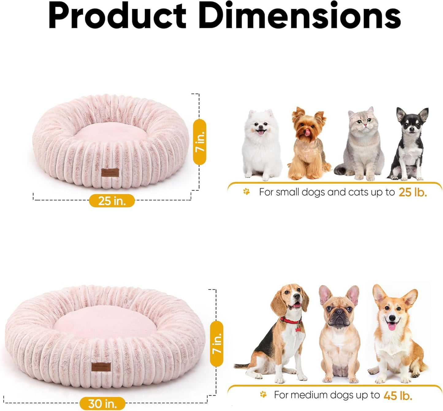 FUKUMARU Dog Bed, Calming Donut Dog Beds for Anxious Puppies, Modern Aesthetic Cat Bed with Gradient Print, Cute Round Pet Beds with Washable Cover, Orthopedic Puppy Bed, Pink, Small, 25 inches