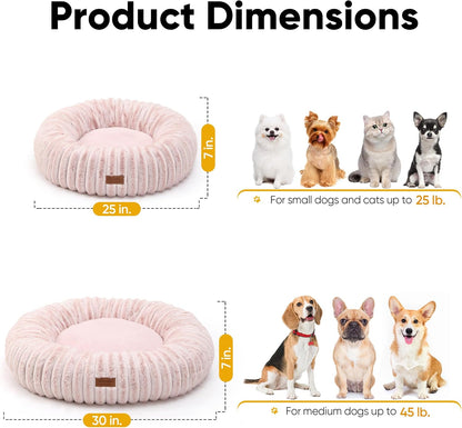FUKUMARU Dog Bed, Calming Donut Dog Beds for Anxious Puppies, Modern Aesthetic Cat Bed with Gradient Print, Cute Round Pet Beds with Washable Cover, Orthopedic Puppy Bed, Pink, Small, 25 inches