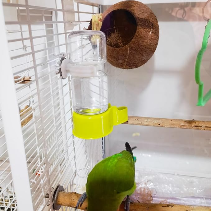 2PCS 140ml Bird Water Dispenser Automatic Drinking Bottles, Transparent Drinker Cages No Mess Suspended for Cockatiel Budgie Conure Lovebirds