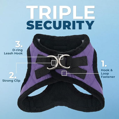 Best Pet Supplies - All Weather Mesh / Plush, Reflective, No Pull Harness for Small, Medium Dogs, Cats - Secure with Hook & Loop Fastener, Buckle, Double D-Rings - Purple Faux Leather, L