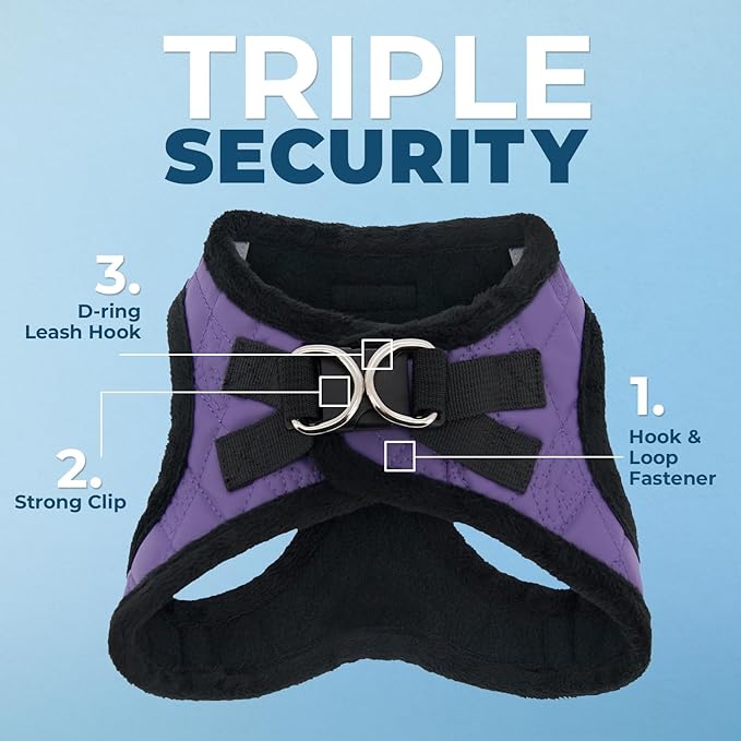 Best Pet Supplies - All Weather Mesh / Plush, Reflective, No Pull Harness for Small, Medium Dogs, Cats - Secure with Hook & Loop Fastener, Buckle, Double D-Rings - Purple Faux Leather, M