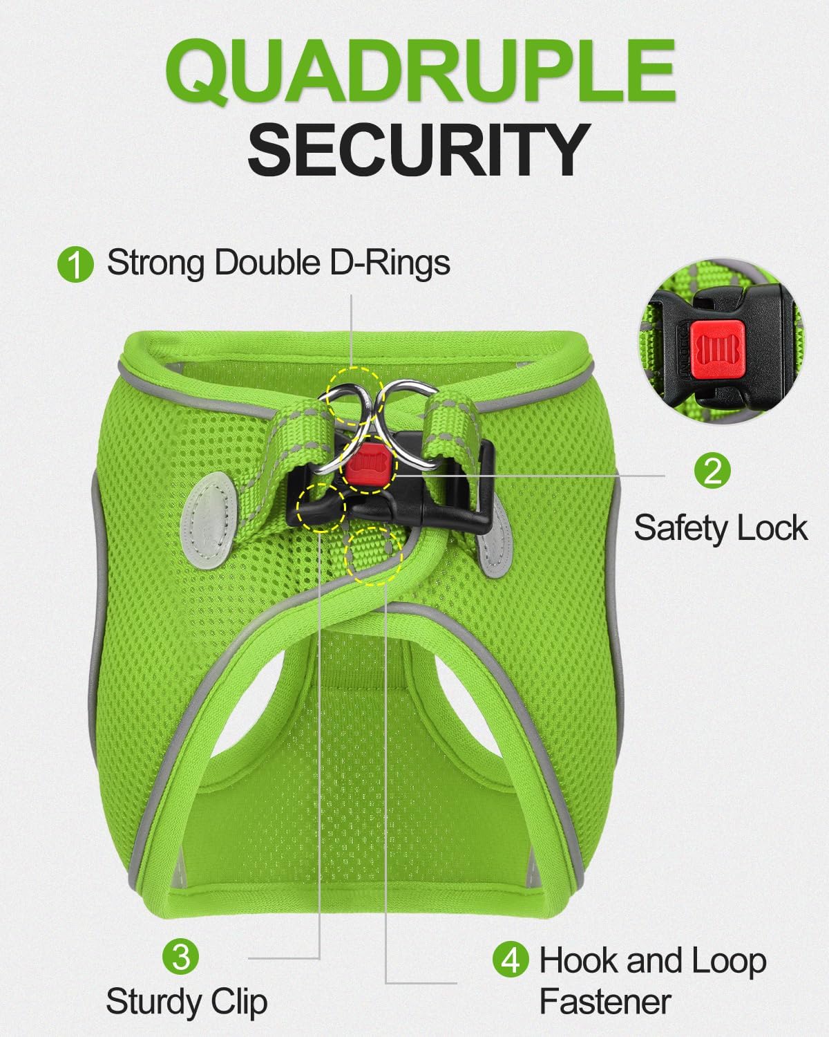 Joytale Small Dog Harness, Breathable Mesh Step-in Vest, Reflective Soft Padded Harnesses for Cats and Puppies Dogs, Green, XXXS