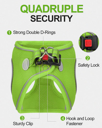 Joytale Small Dog Harness, Breathable Mesh Step-in Vest, Reflective Soft Padded Harnesses for Cats and Puppies Dogs, Green, XXXS