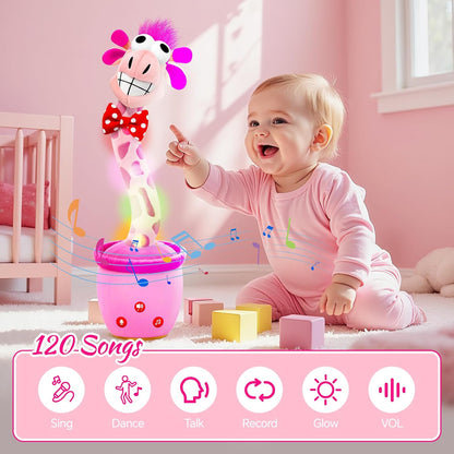 Talking Dancing Giraffe Toy,Personalized Baby a Shower Gifts for Girls, Top 100 Baby Toys Tummy Time Singing,Xmas Perfect Pink Babies Stocking Stuffers Kids 2025 Best Christmas Unique Gifts