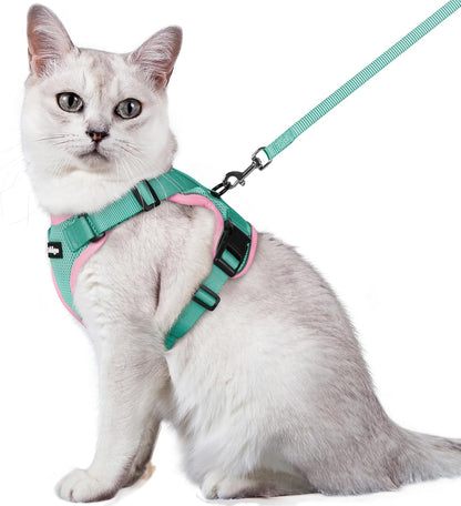 rabbitgoo Cat Harness and Leash for Walking, Escape Proof Soft Adjustable Vest Harnesses for Cats, Easy Control Breathable Reflective Strips Jacket, Pink&Light Green, M