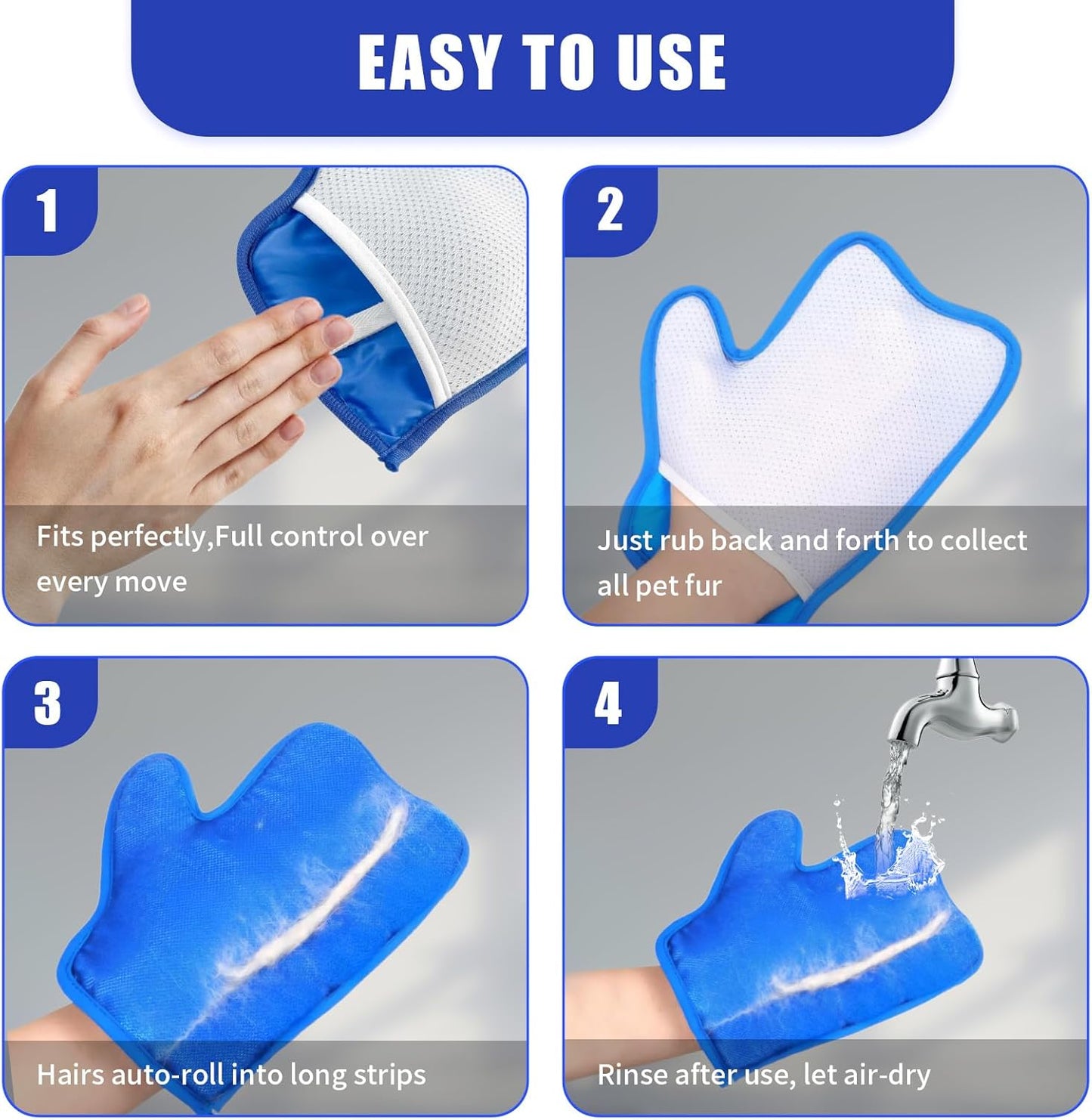 2PCS Pet Hair Removal Mitt, Dog Cat Hair Remover Gloves, Static Fur Grooming Cleaner Glove