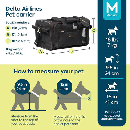 Sherpa Delta Airlines Travel Pet Carrier, Airline Approved & Guaranteed On Board - Black, Medium