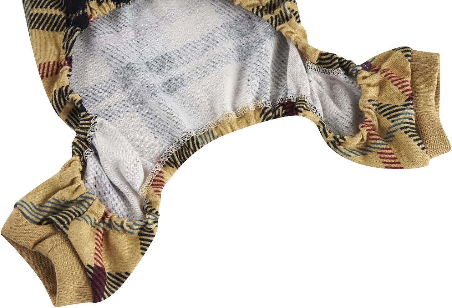 Beige Buffalo Plaid Christmas Clothes for Dogs Pajamas Onesie PJS, Back 23" XLarge