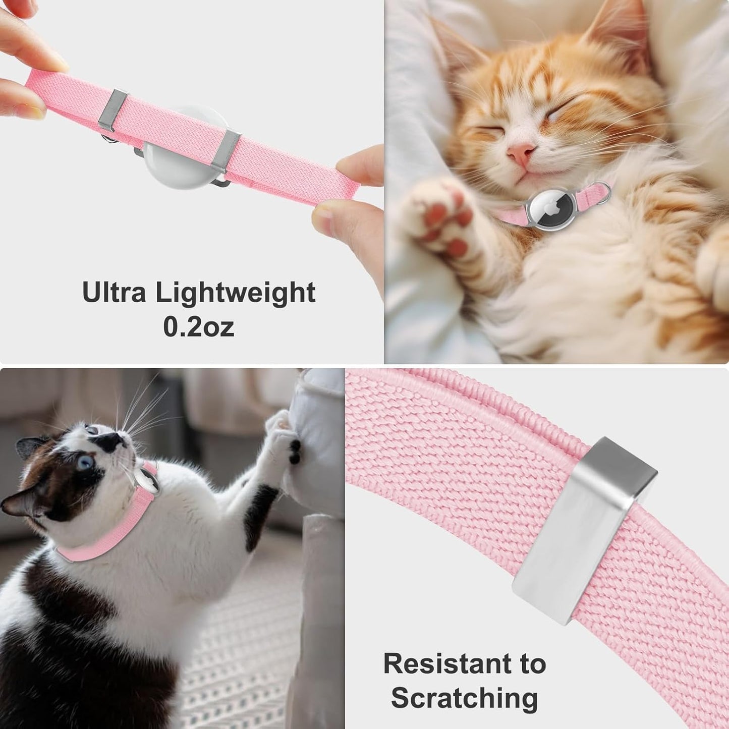AirTag Cat Collar,Ultra Elastic Cat Tracker Collar with Apple Air Tag Holder, [Lightweight][Scratch Resistant] Stepless Adjustable GPS Pet Collar for Cats Kittens, Pink