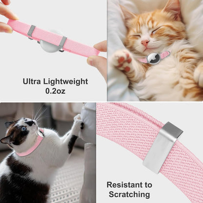 AirTag Cat Collar,Ultra Elastic Cat Tracker Collar with Apple Air Tag Holder, [Lightweight][Scratch Resistant] Stepless Adjustable GPS Pet Collar for Cats Kittens, Pink
