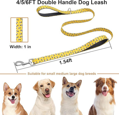 4ft Dog Leash with Two Padded Handles, Heavy Duty Strong Nylon Pet Leash with Soft Neoprene Handle for Small Medium Large Dogs, Yellow Bee