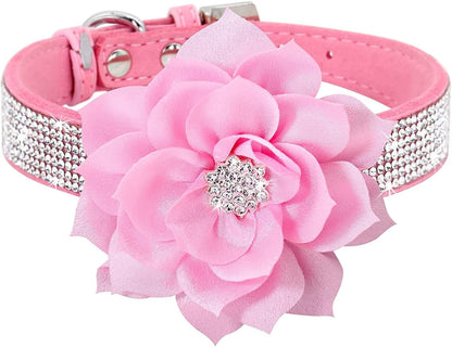 Serijoars Small Dog Collar with Rhinestone Crystal Diamond Colorful Bling Girl Puppy Cat Collars (S, Pink6)