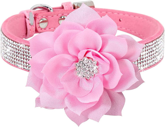 Serijoars Small Dog Collar with Rhinestone Crystal Diamond Colorful Bling Girl Puppy Cat Collars (XXS, Pink6)