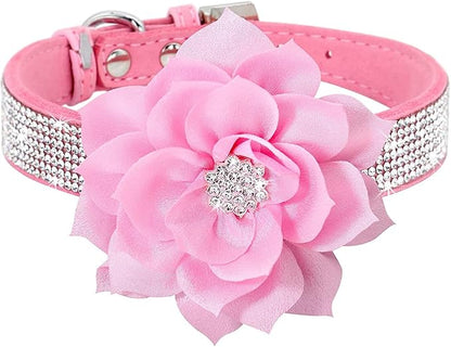Rhinestone Dog Collar, Cute Dazzling Sparkling Soft Suede Leather Adjustable Pet Dog Cat Collar Crystal Diamond for Puppy Small Medium Large Dogs (XXS:15.5-21cm, Pink-6)
