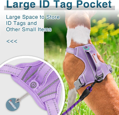 BARKBAY Dog Harness No Pull with ID Tag Pocket - Heavy Duty, Reflective, Easy Control for Small Dogs(Violet Purple,S)
