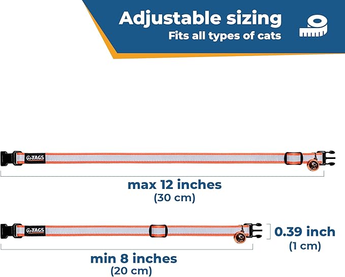 GoTags Personalized Reflective Cat Collars with Tag, Engraved Custom with Name and Phone, Breakaway Collar with Safety Buckle and Bell, Adjustable for Cats and Kitten, (Blue with Nameplate)