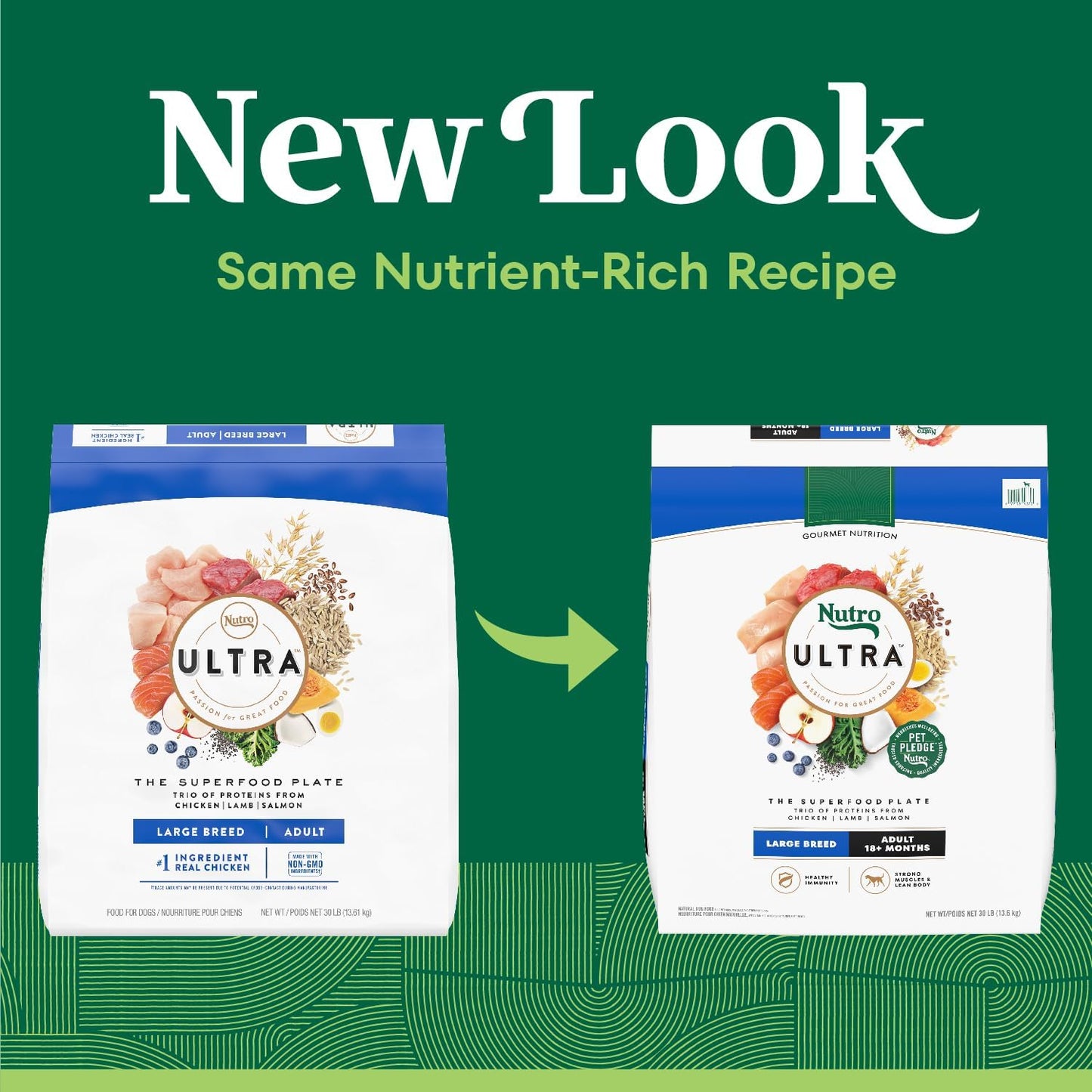 Nutro Ultra Adult Large Breed Dry Dog Food, Chicken, Lamb and Salmon Protein Trio, 30 lb. Bag