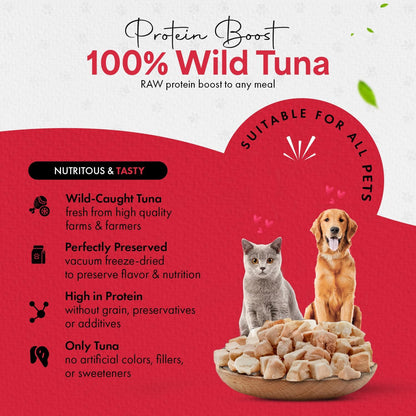 Freeze-Dried Tuna Treats for Cats & Dogs – 100% Wild Caught, Single Ingredient, High-Protein, Healthy Snack – No Additives or Preservatives – 7.4oz - Inspected & Tested in USA