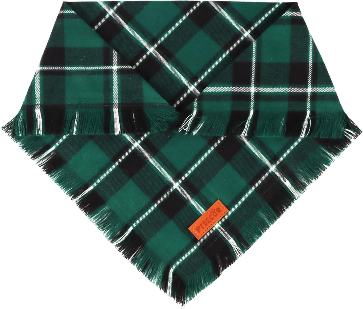 PTDECOR Christmas Dog Bandanas with Tassels Edges, 2 Pack Stylish Red Green Plaid Scarf Bibs, Premium Cotton Fabric, Reversible Triangle Christmas Bandanas for Extra Large Dogs (X-Large)