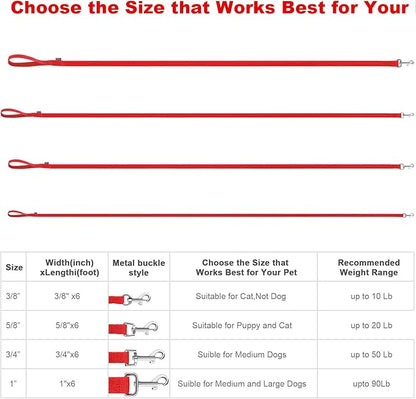 AMAGOOD 6 FT Puppy/ Dog Leash, Strong and Durable Traditional Style Leash with Easy to Use Collar Hook, Great for Small, Medium and Large Dogs (1 in x 6 ft, Red)