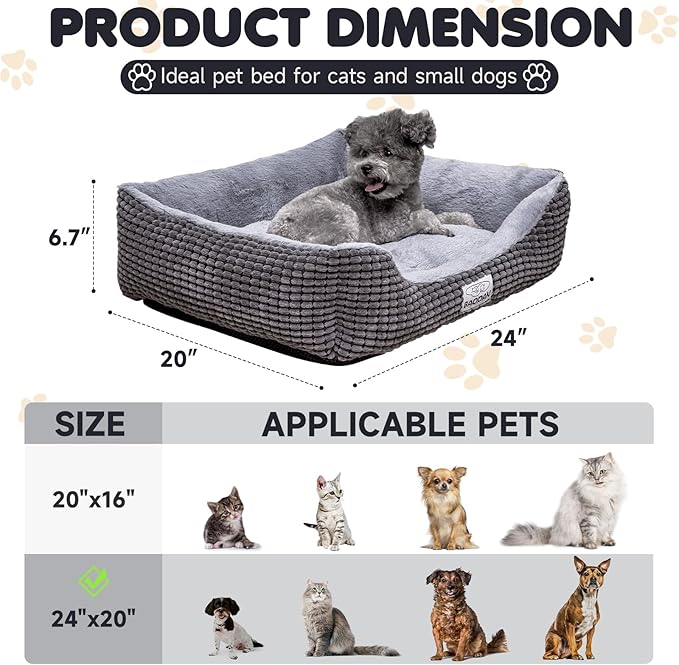 Dog Beds for Medium Large Dogs, Fluffy Cat Beds for Indoor Cats, Calming Pet Bed for Puppy and Kitty, Extra Soft & Machine Washable with Anti-Slip Bottom, Grey, 25inches