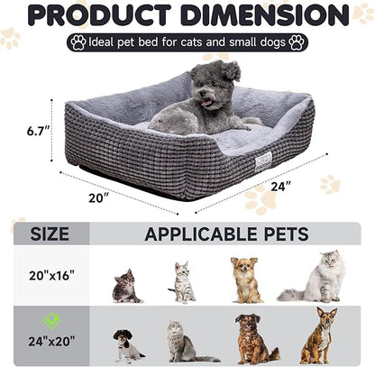 Dog Beds for Medium Large Dogs, Fluffy Cat Beds for Indoor Cats, Calming Pet Bed for Puppy and Kitty, Extra Soft & Machine Washable with Anti-Slip Bottom, Grey, 25inches