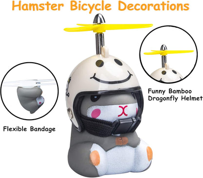 wonuu Duck Bike Bell with Light and Helmet Cute Hamster Bicycle Horn, Dashboard Decoration Hamster Toy Motorcycle Bike Bells Rubber Duck Car Dashboard Decorations (White Smile-Hamster)