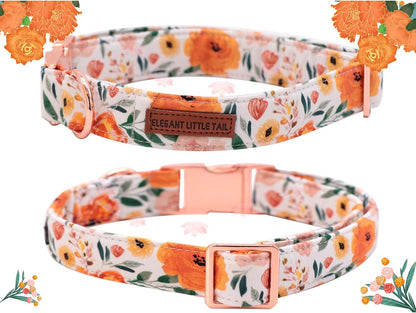 Elegant little tail Fall Dog Collar, Pet Collar Durable Orange Floral Dog Collars Male or Female Holiday Pet Gift Adjustable Dog Collar for X-Small Dogs