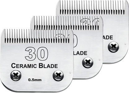 Audoc 3Pack #30 Blade Dog Grooming Clipper Replacement Blades Compatible with Wahl/Oster Dog Clippers,Detachable Ceramic Blade & Stainless Steel Blade,Size-30, 1/50-Inch Cut Length (64260)