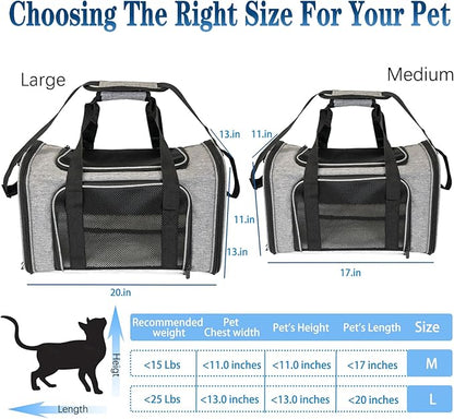 Top tasta Dog Cat Carrier Pet Carriers for Large Cats Small Dogs Carrier Soft Sided Puppy up to 25Lbs Dog Carrier Portable Foldable Dog Cat Travel Carrier (Large-Grey& Black -20 * 13 * 13)