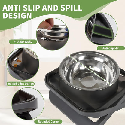 Raised Dog Bowls for Small & Medium Dogs, Adjustable Elevated Stainless Steel Food or Water Bowl, No Spill Non-Slip Dog Feeder Stand for Pets