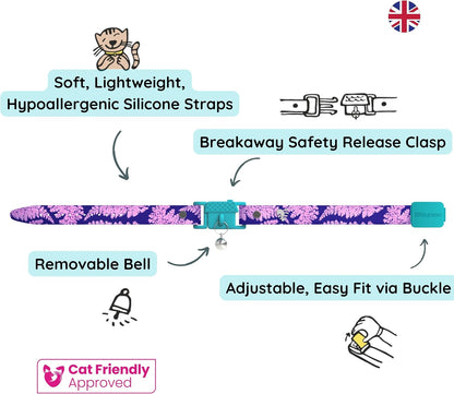 Kittyrama Botanicals Fern Cat Collar. Award Winning. Hypoallergenic, Quick Release Breakaway, Comfy & Soft. Vet Approved. Other Styles Available