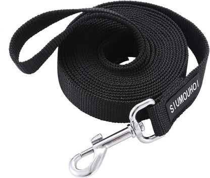 Strong Durable Nylon 10ft Long Dog Training Leash, Traction Rope, 1 Inch Wide, for Small and Medium Dog (Black, 10 Feet)