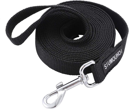 Strong Durable Nylon Dog Training Leash, 1 Inch Wide Traction Rope, 6 ft 10ft 15ft Long, for Small and Medium Dog (Black, 15 Feet)