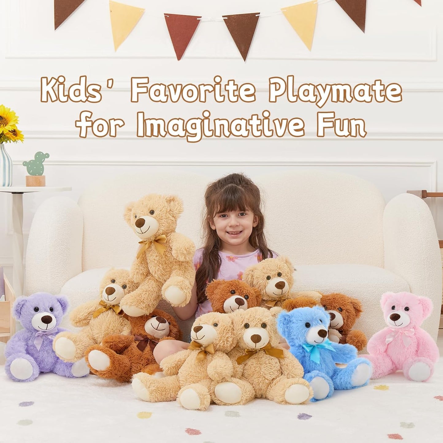 MorisMos 3 Packs Teddy Bears Bulk Stuffed Animals, Cute Small Teddy Bear Plush Toys, Little Stuffed Bear for Kids on Centerpiece Baby Shower, 14 Inches