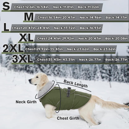 Lelepet Warm Dog Coat Waterproof Dog Jacket for Large Dogs Reflective Fleece Vest with Adjustable Buckle Hook & Loop Windproof Cold Weather Coats for Small Medium Large Dogs, Army Green, L