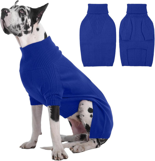 IECOii Great Dane Sweater,5XL Extra Large Sweater for Giant Breed Dogs in Winter,Turtleneck Cold Weather Knit Clothes,Machine Washable,Elastic Pullover for Saint Bernard,Mastiff (Royal Blue,XXXXXL)